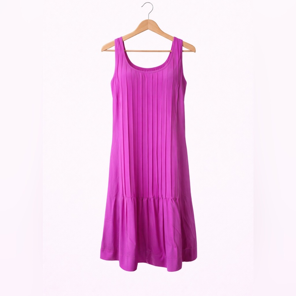 Lauren Ralph Lauren Fuchsia Pleated Dress Sleeveless Fit Flare Midi Chic Size 10